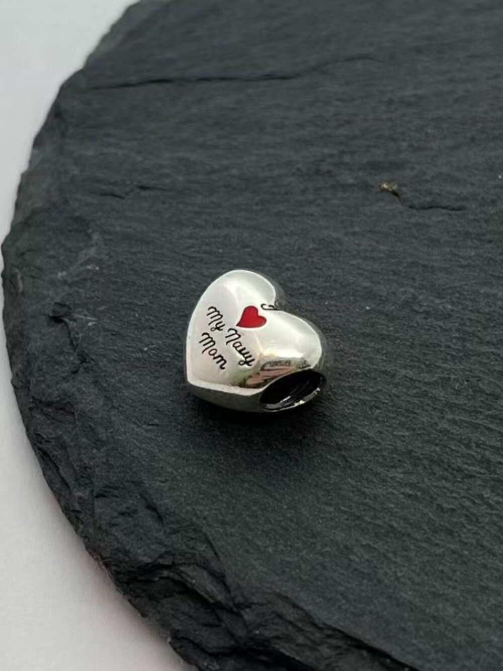 Pandora My nauy mom Heart Charm Sterling Silver Jewelry